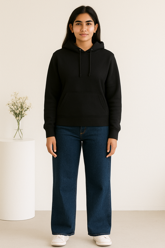 Dark Blue Wide Leg Jeans with Black Basic Hoodie