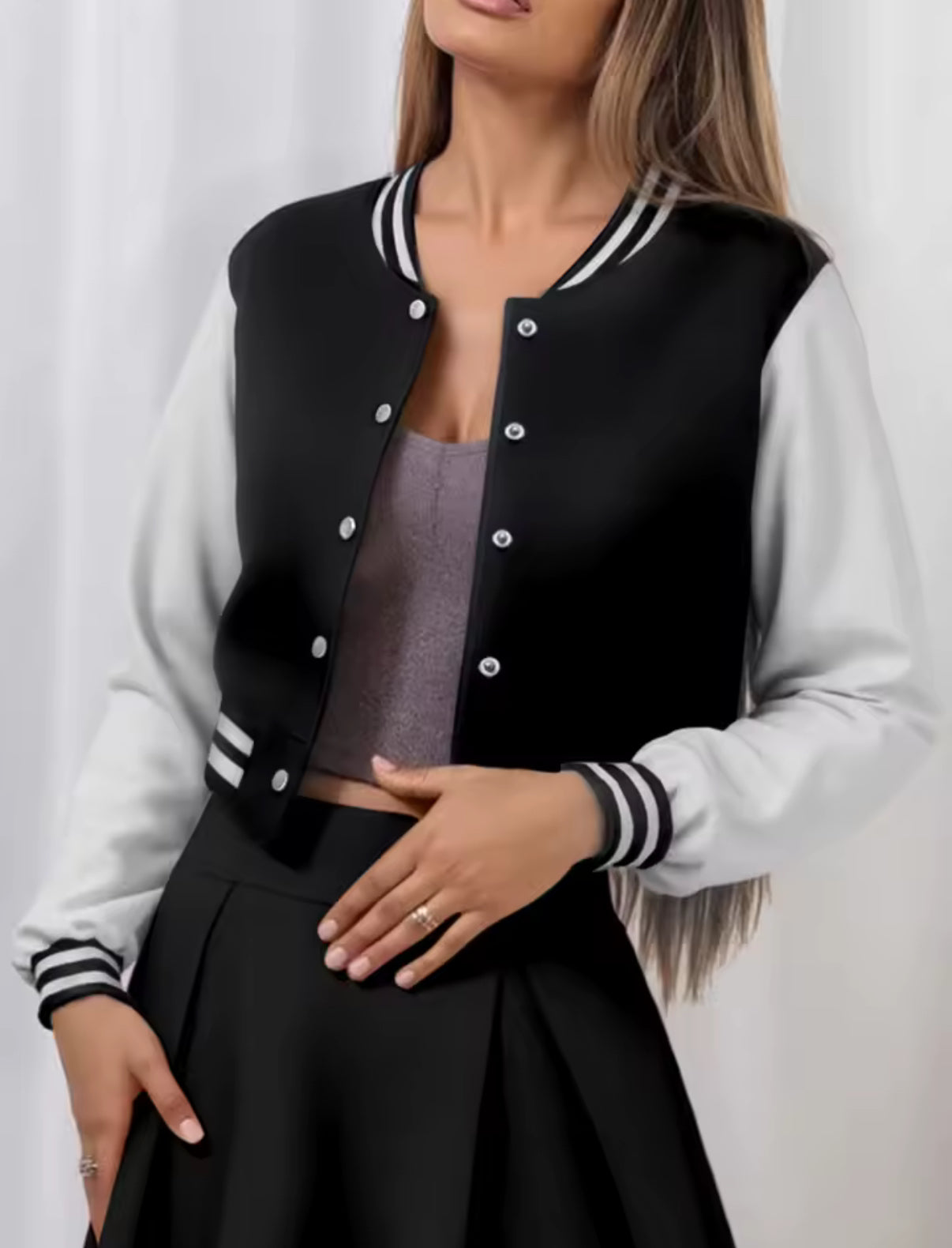 Plain Basic Cropped Varsity Jacket
