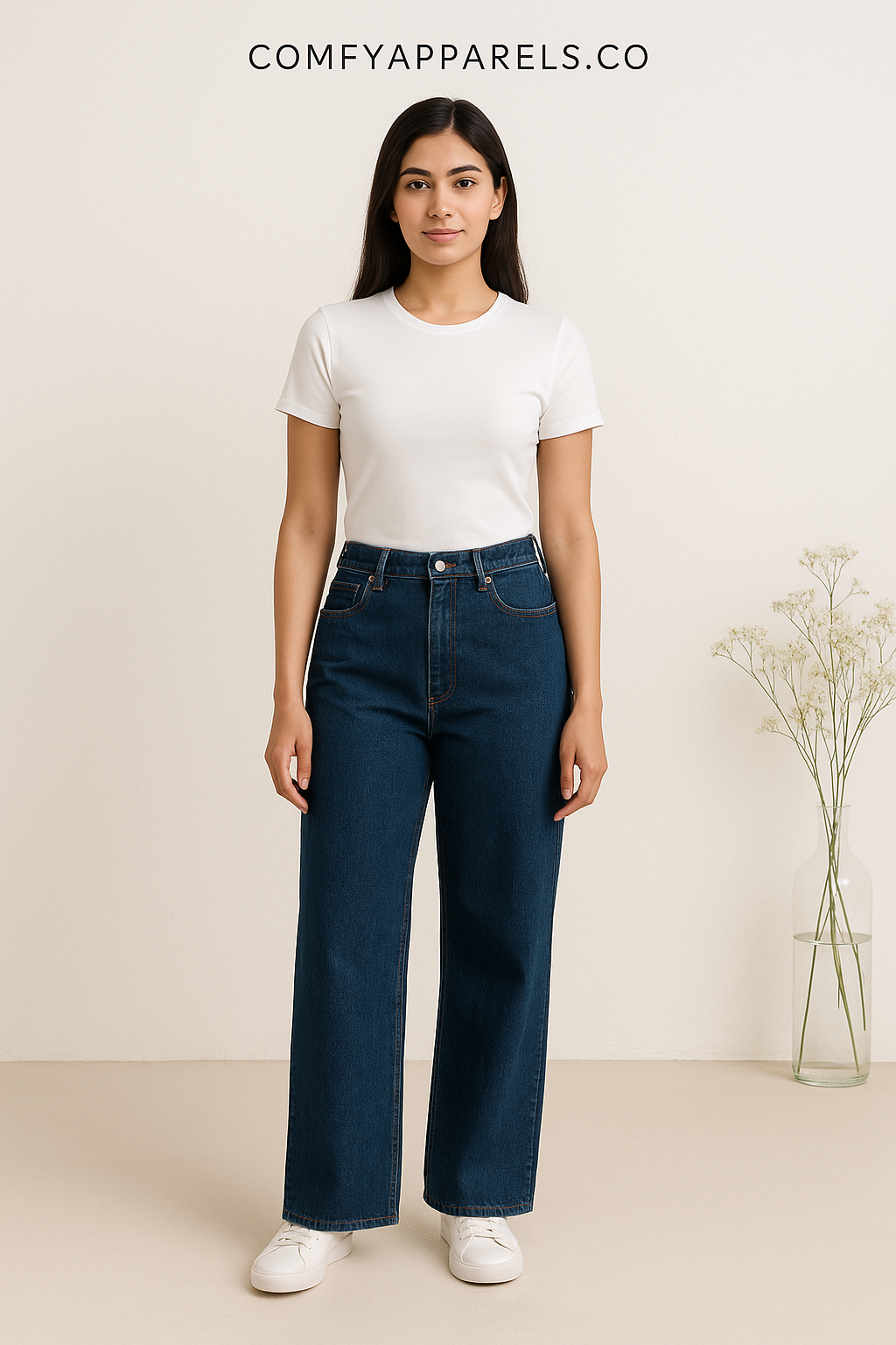 Wide Leg Jeans with Basic T-Shirt