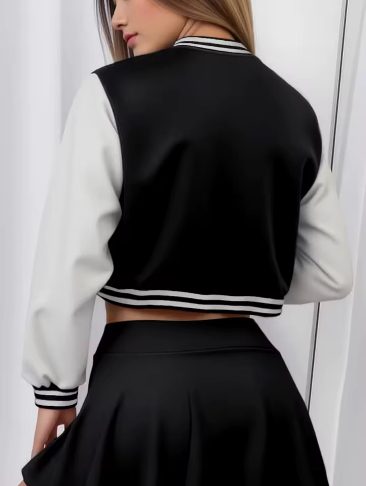 Plain Basic Cropped Varsity Jacket