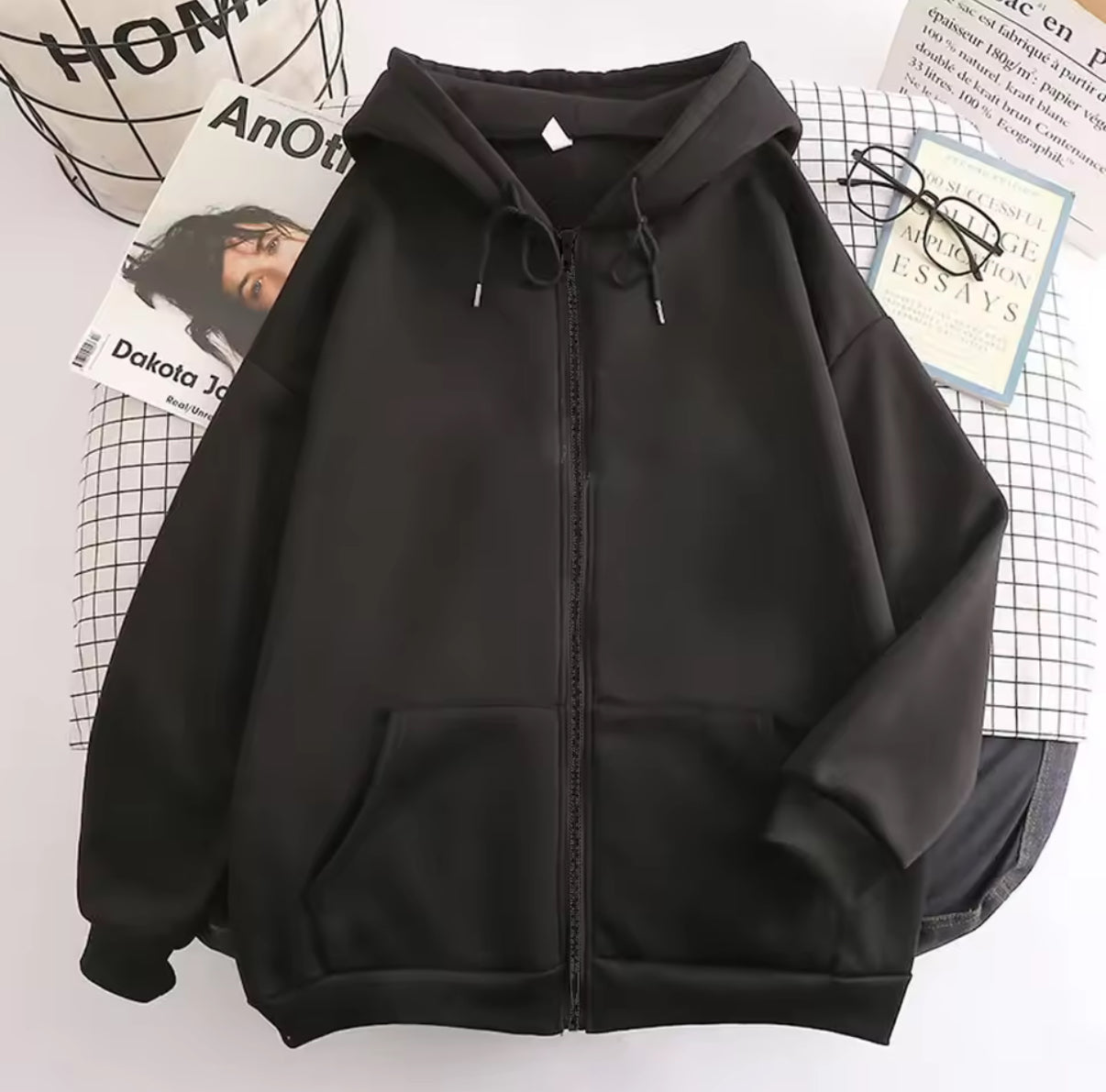 Unisex Plain Basic Zipper Hoodie