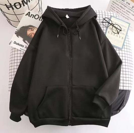 Unisex Plain Basic Zipper Hoodie