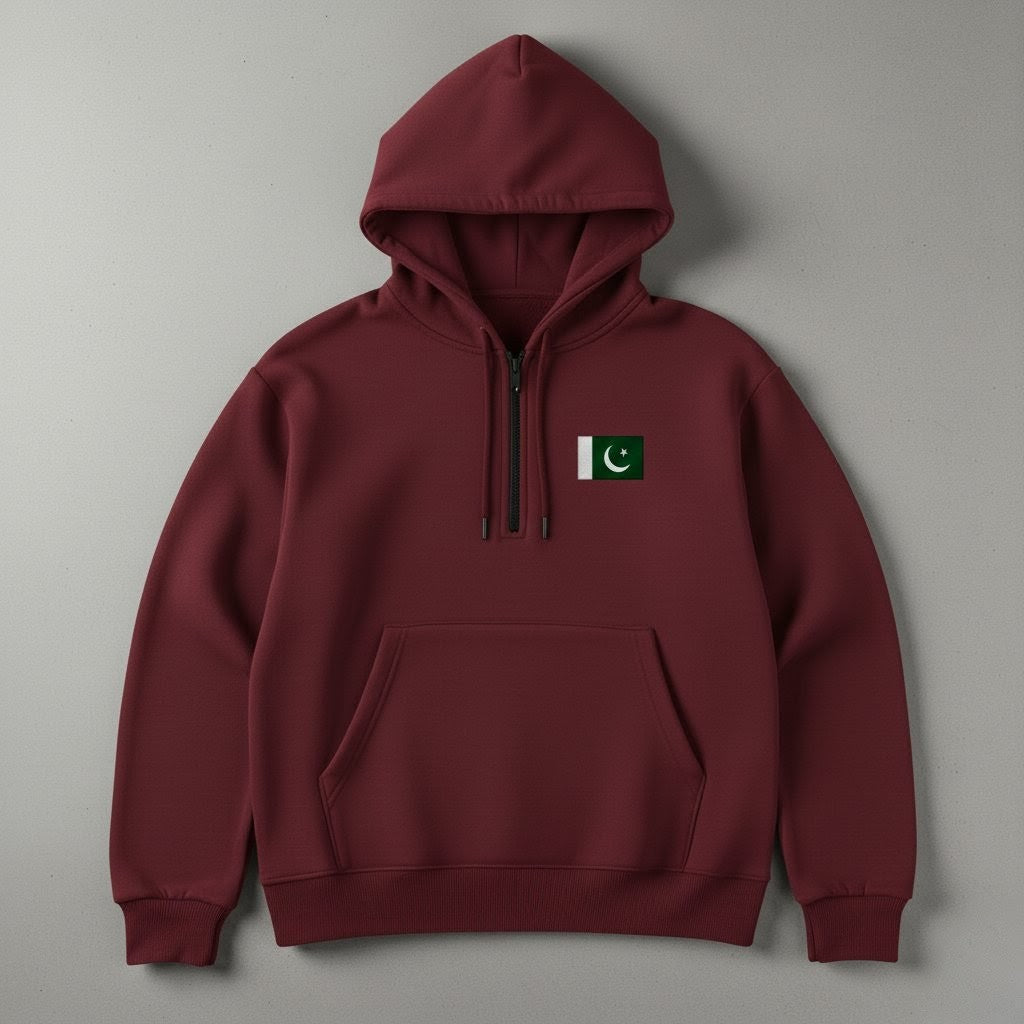 Half Zip Pullover Hoodie with Embroidered Flag