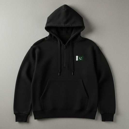 Half Zip Pullover Hoodie with Embroidered Flag