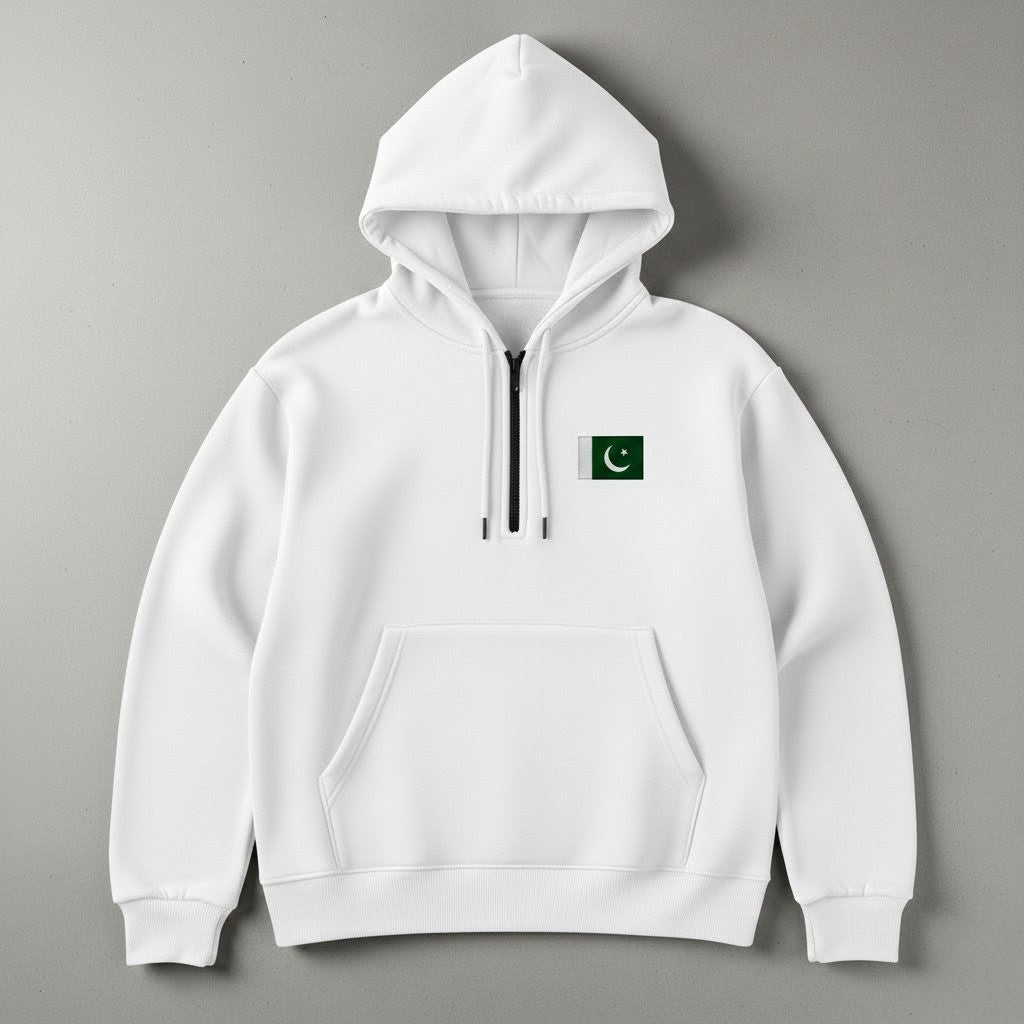 Half Zip Pullover Hoodie with Embroidered Flag
